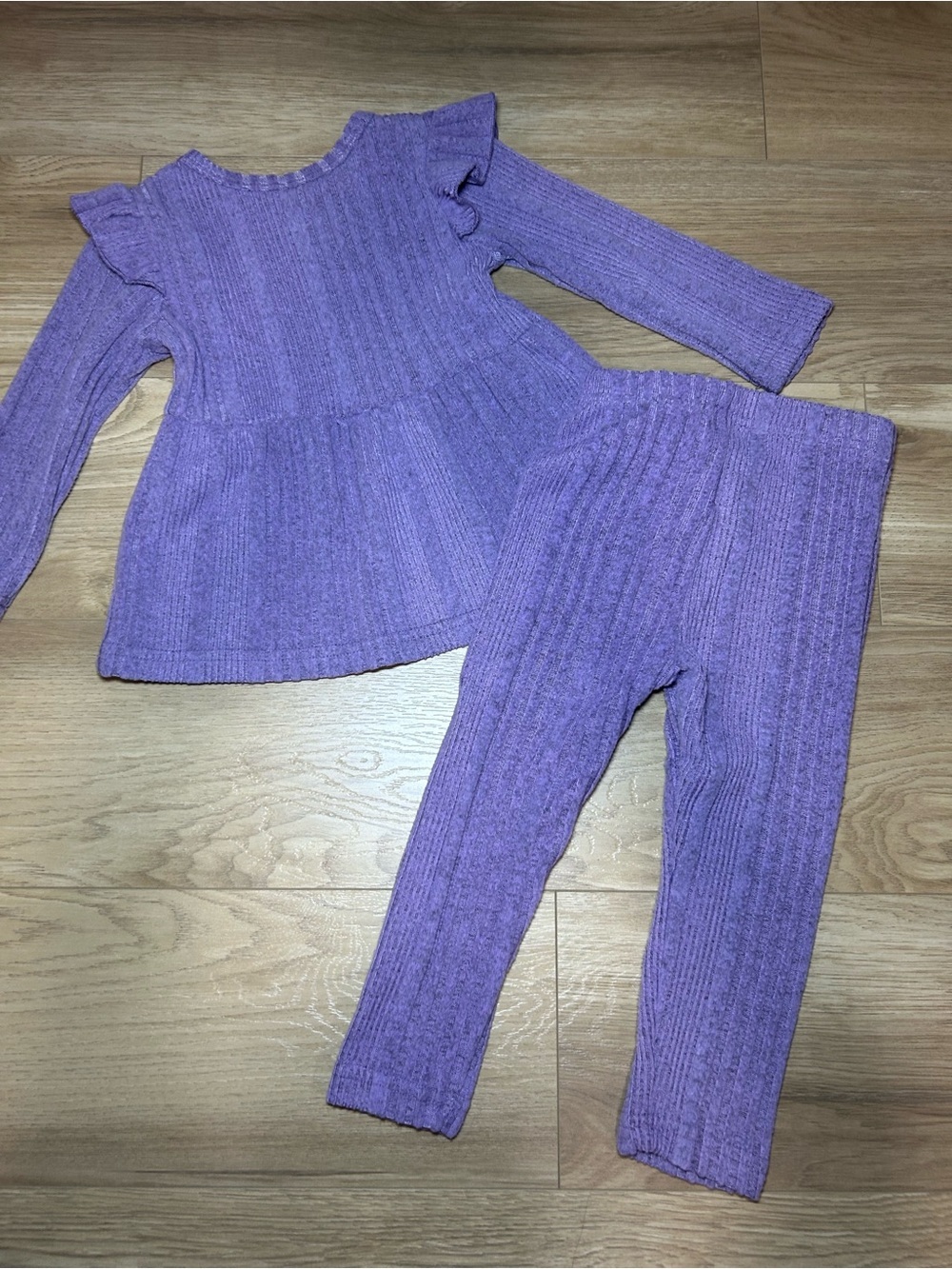 Source Unknown Purple Ribbed Knit Kids Matching Set - Picture 4 of 5